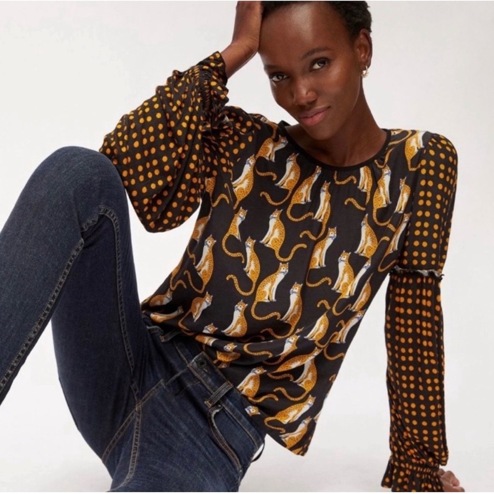 Anthropologie BL-NK London Brienz Leopard Top small boho classic quirky chic